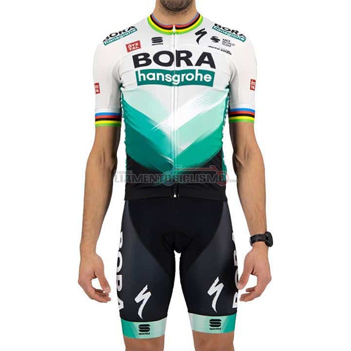 Abbigliamento Ciclismo Bora Campione Bianco Manica Corta 2021 Verde
